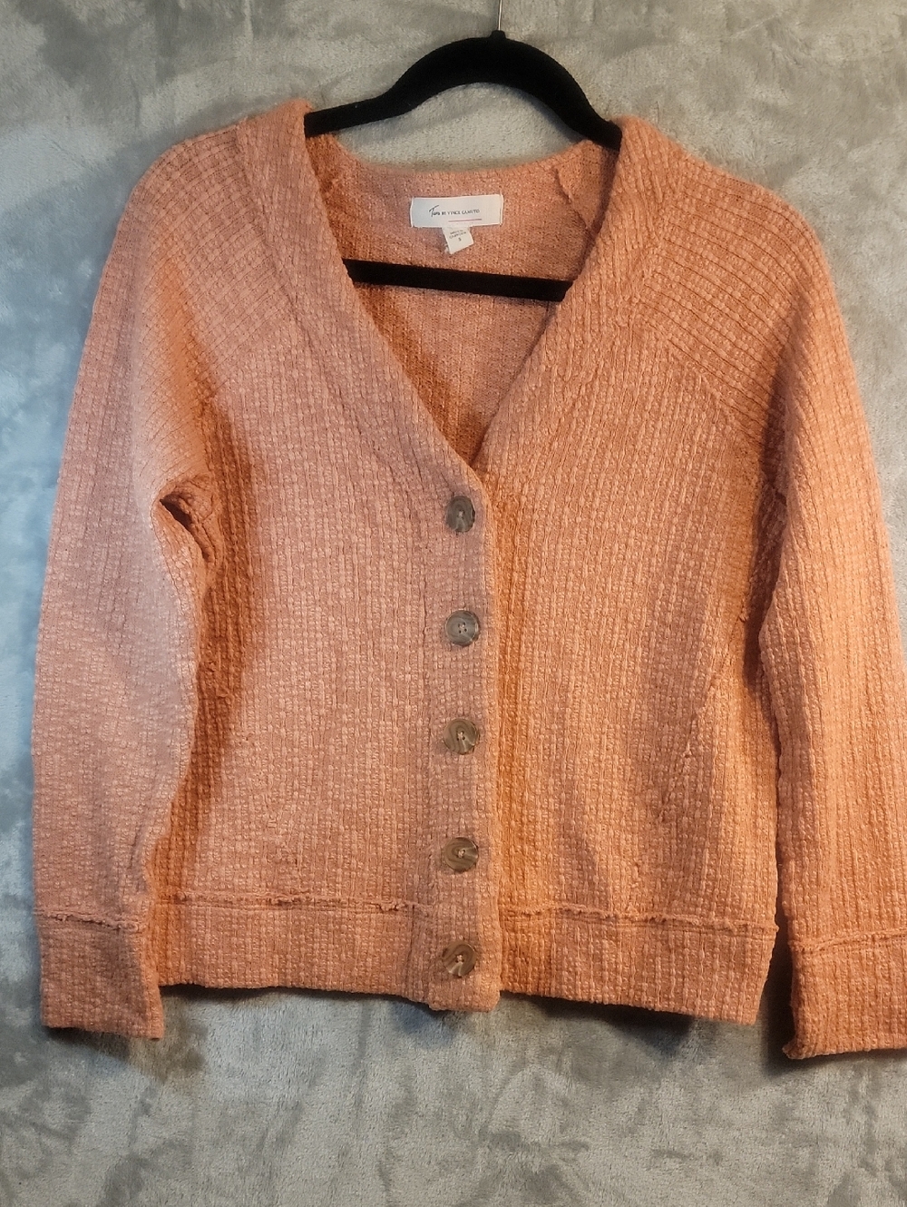 Two By Vince Camuto Terra Cotta Textured Button-Front Cardigan